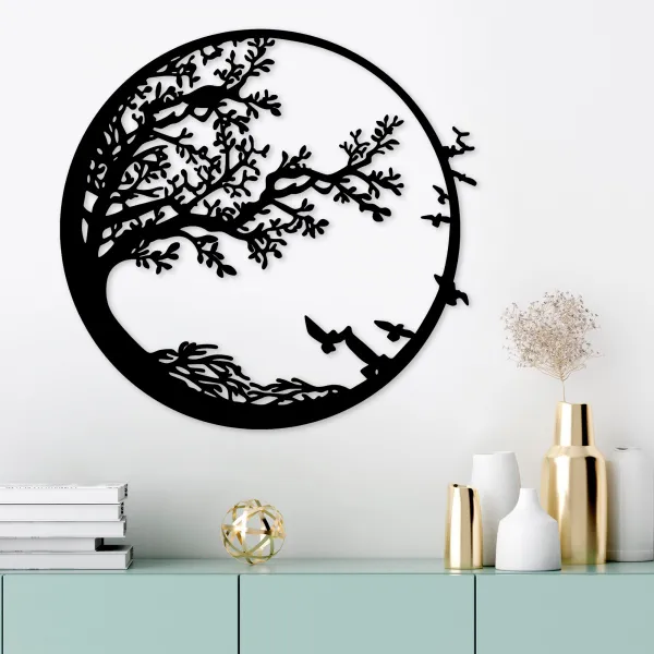 Hanah Home Kovová dekorácia na stenu Les 68x66 cm čierna