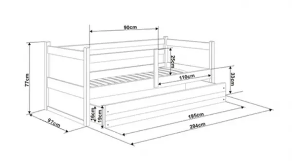 BMS Detská posteľ s prístelkou RICO 2 | sivá 90 x 200 cm Farba: Biela