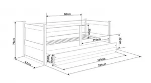 BMS Detská posteľ s prístelkou RICO 2 | sivá 90 x 200 cm Farba: Biela