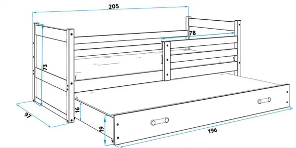 BMS Detská posteľ s prístelkou RICO 2 | sivá 90 x 200 cm Farba: Biela