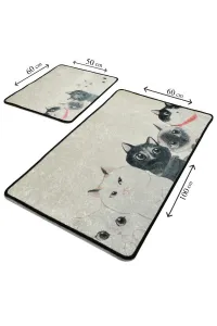L'essentiel Súprava 2 kusov kúpeľňových predložiek Angry Cats béžová