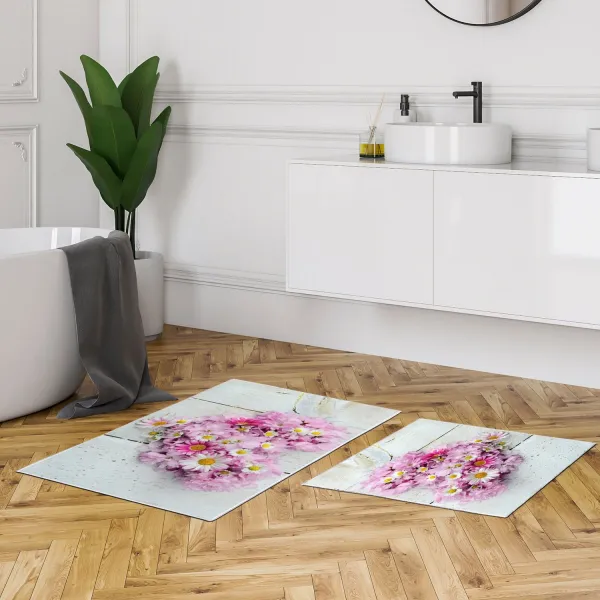 L'essentiel Súprava 2 kusov kúpeľňových predložiek FlowersForYou biela/ružová