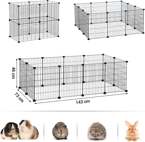 SONGMICS Ohrádka pre zvieratá Rodrigo 143 cm čierna