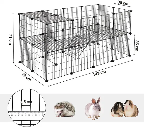 SONGMICS Ohrádka pre domáce zvieratá Guinea čierna