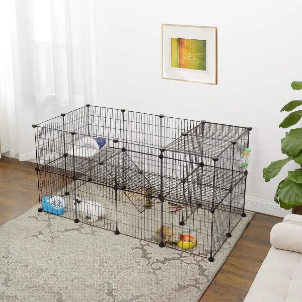 SONGMICS Ohrádka pre domáce zvieratá Guinea čierna