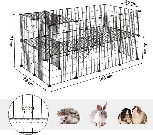 SONGMICS Ohrádka pre domáce zvieratá Guinea čierna