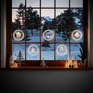 AmeliaHome Sada LED svetelných ozdôb na okno CHRISTMAS MOOD kruhová biela