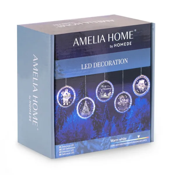 AmeliaHome Sada LED svetelných ozdôb na okno CHRISTMAS MOOD kruhová biela