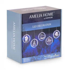 AmeliaHome Sada LED svetelných ozdôb na okno CHRISTMAS MOOD kruhová biela