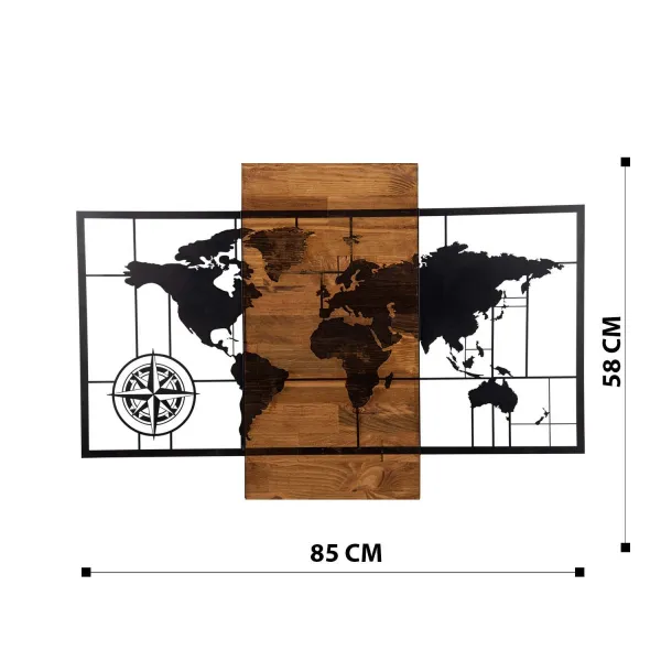 Dekoratívny drevený doplnok na stenu World Map Wıth Compass