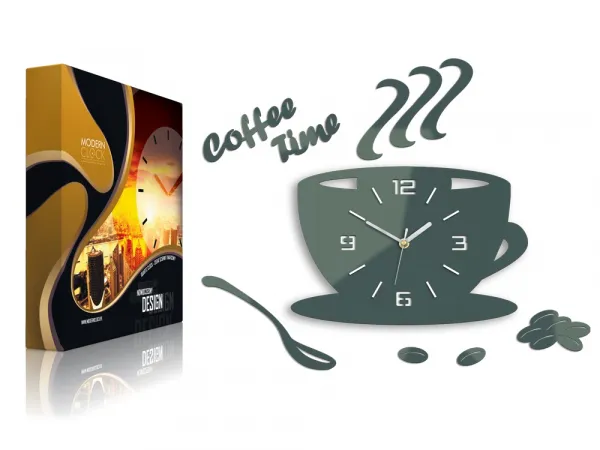 Moderné nástenné hodiny COFFE TIME 3D GRAY gray
