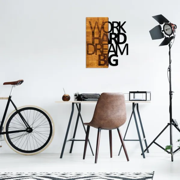 Wallity Nástenná drevená dekorácia WORK DREAM hnedá/čierna