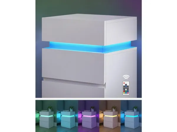 SONGMICS Noční stolek s LED osvetlením Defro biely