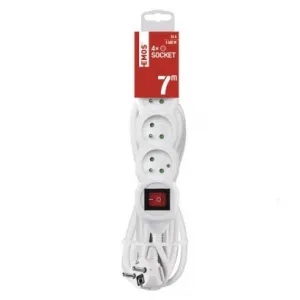 EMOS Prodlužovací kabel s vypínačem a 4 zásuvkami 1,5 mm² KIKOK 7 m bílý