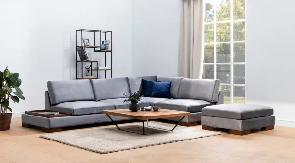 Rohová sedacia súprava / Rohová pohovka Tulip Corner Right With Pouf - Dark Grey