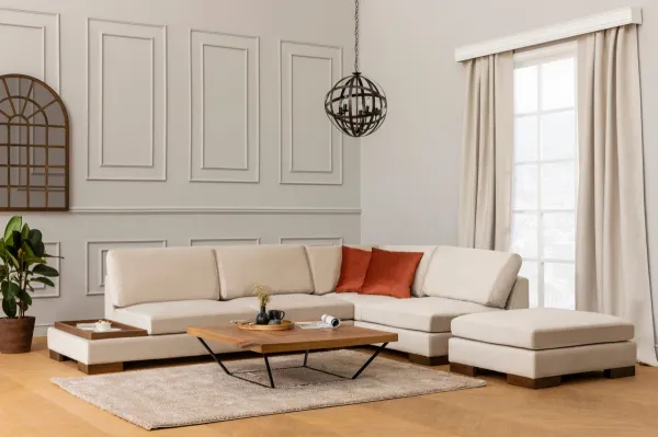 Rohová sedacia súprava / Rohová pohovka Tulip Corner Right With Pouf - Beige