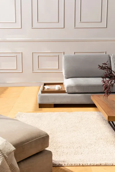 Rohová sedacia súprava / Rohová pohovka Tulip Corner Right With Pouf - Light Grey