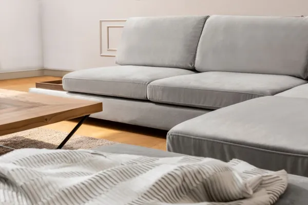 Rohová sedacia súprava / Rohová pohovka Tulip Corner Right With Pouf - Light Grey