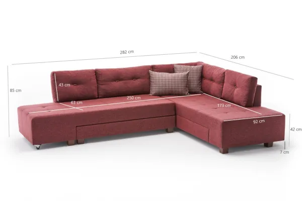 Rohová rozkladacia pohovka Manama Corner Sofa Bed Right - Claret Red