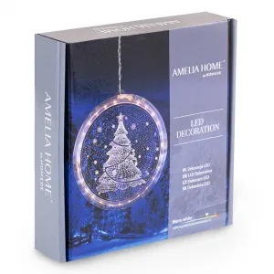 AmeliaHome LED kulatá světelná ozdoba na okno CHRISTMAS TREE bílá
