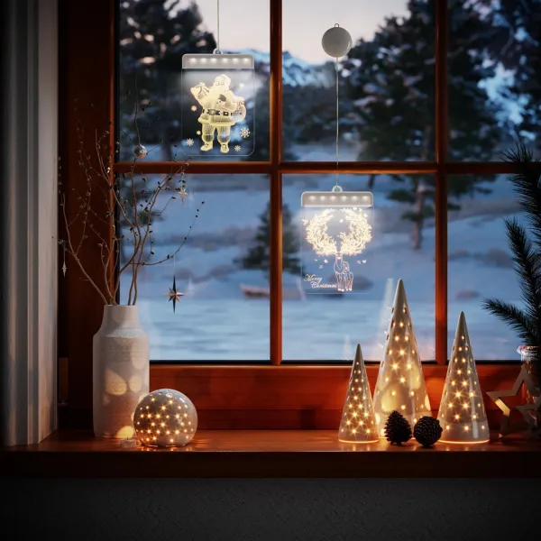 AmeliaHome LED svetelná ozdoba na okno SANTA CLAUS biela