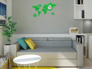 ModernClock 3D nalepovacie hodiny Mapa sveta zelené