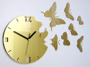 Moderné nástenné hodiny MOTÝLE GOLD gold