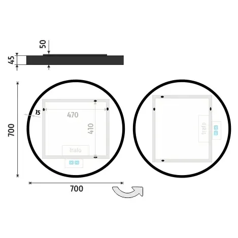 Nimco zrkadlo LED okrúhle 700 mm čierne s dvoma dotykovými senzormi ZPC 31001RVX-90 ZPC 31001RVX-90