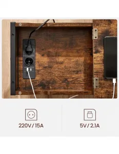 VASAGLE LET311B01 Nočný stôl, box s poličkami a zásuvkou v rustikálnom štýle - hnedá farba