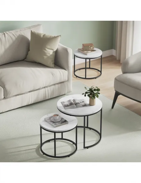 Okrúhle Konferenčne stolíky 2ks Home Living 2ks - biela farba, rám čierny