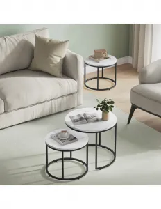 Okrúhle Konferenčne stolíky 2ks Home Living 2ks - biela farba, rám čierny