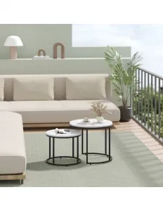 Okrúhle Konferenčne stolíky 2ks Home Living 2ks - biela farba, rám čierny