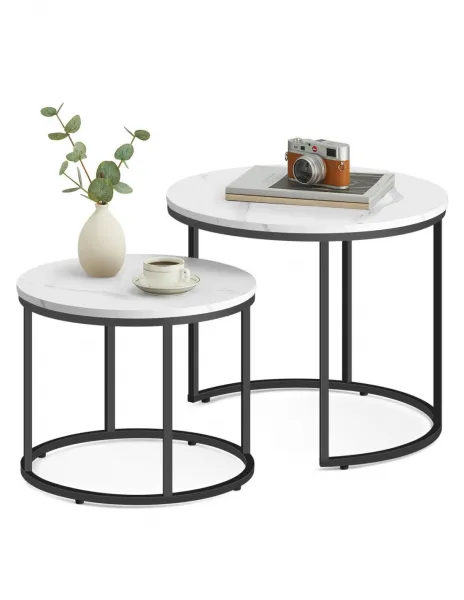 Okrúhle Konferenčne stolíky 2ks Home Living 2ks - biela farba, rám čierny