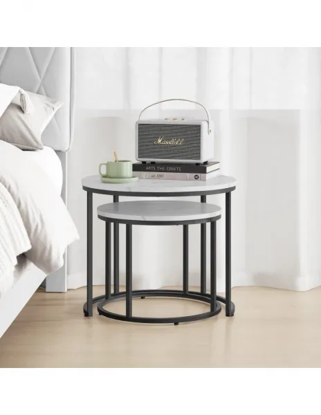 Okrúhle Konferenčne stolíky 2ks Home Living 2ks - biela farba, rám čierny