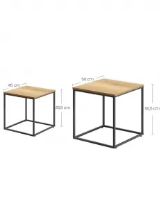 Set 2ks štvorcových konferenčných stolíkov VASAGLE - jasný dub farba, rám čierny