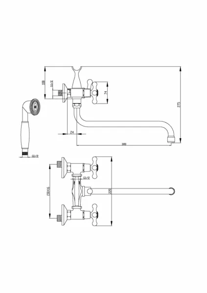 INVENA - Vaňová batéria ROMA, 30cm, otočný výtok typu S BW-24-00S-L
