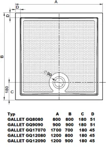 GELCO Sprchová vanička GALLET GQ8080 800x800 profilovaná GQ8080