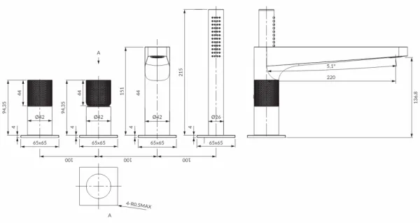 OMNIRES - CONTOUR vaňová batéria 4-otvorová zlatá kartáčovaná /GLB/ CT8032GLB
