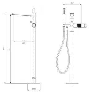 OMNIRES - CONTOUR stojanková vaňová batéria, kartáčovaná meď CT8033CPB