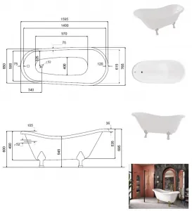 BESCO - Voľne stojaca vaňa OTYLIA (MERANO) - Farba - Biela, Nožičky k vani - Biele, Rozmer vane - 160 × 77 cm VANMER160W