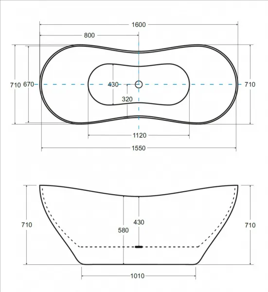 BESCO - Voľne stojaca vaňa VIYA (ANDRIA) - Farba - Čierna / biela, Rozmer vane - 160 × 70 cm VANAND16BW