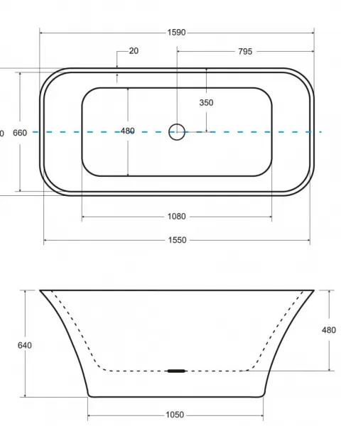 BESCO - Voľne stojaca vaňa ASSOS (NEAPOL) - Farba - Čierna / biela, Rozmer vane - 160 × 70 cm VANNEA16BW