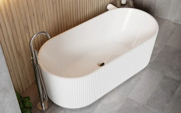 BESCO - Voľne stojaca vaňa GIULIANA biela, sifón so štrbinovým prepadom - Farba - Biela, Farba sifónu - Chróm, Rozmer vane - 150 × 75 cm VANGIU150WN