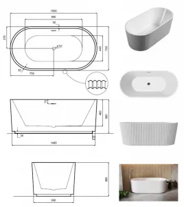 BESCO - Voľne stojaca vaňa GIULIANA biela, sifón so štrbinovým prepadom - Farba - Biela, Farba sifónu - Chróm, Rozmer vane - 150 × 75 cm VANGIU150WN