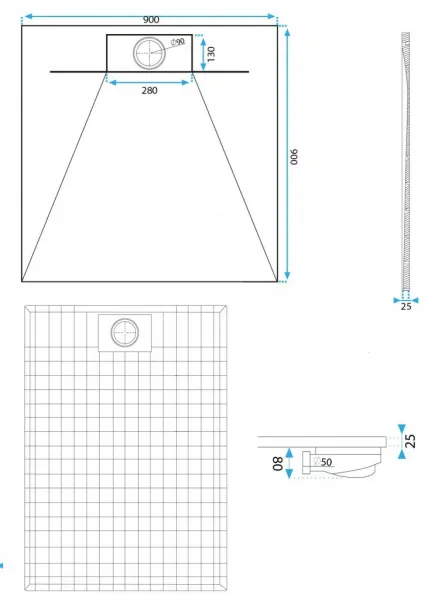 REA - Sprchová vanička Bazalt Grey 90x90 REA-K4105