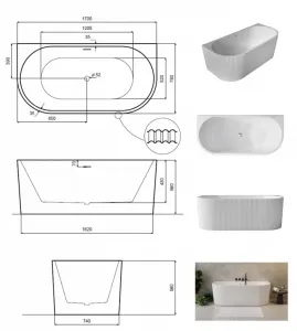 BESCO - Voľne stojaca vaňa LEYA biela, sifón so štrbinovým prepadom - Farba - Biela, Farba sifónu - Chróm, Rozmer vane - 170 × 78 cm VANLEY170WN