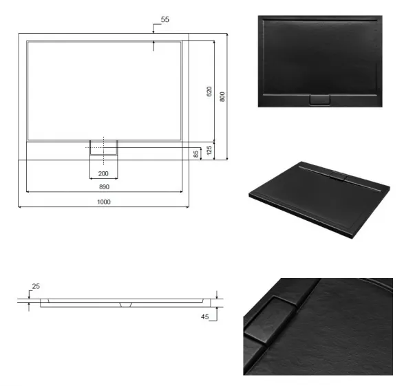 BESCO - Obdĺžniková sprchová vanička AXIM - STONE EFFECT - Farba - Stone efect, Rozmer A - 100 cm, Rozmer B - 80 cm VANKAXIM1080S