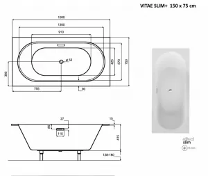 BESCO - Obdĺžniková vaňa VITAE SLIM+ - Nožičky k vani - S nožičkami, Rozmer vane - 150 × 75 cm VANVIT15SLIMPLU+OLVPINOZ