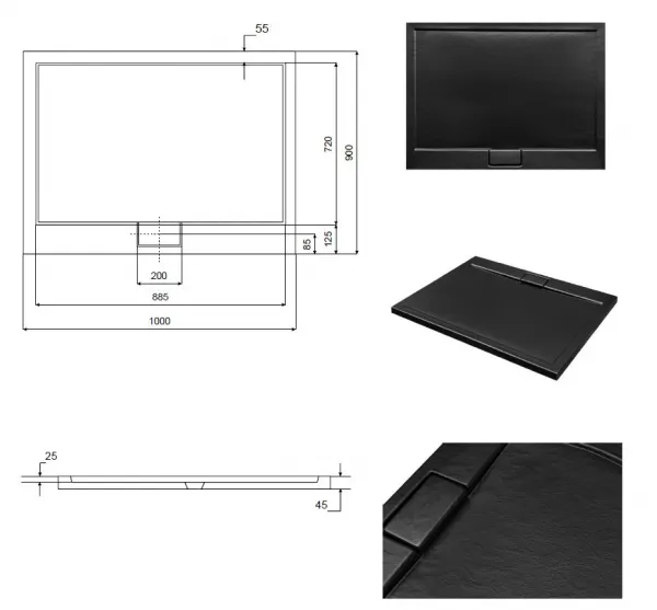 BESCO - Obdĺžniková sprchová vanička AXIM - STONE EFFECT - Farba - Stone efect, Rozmer A - 100 cm, Rozmer B - 90 cm VANKAXIM1090S