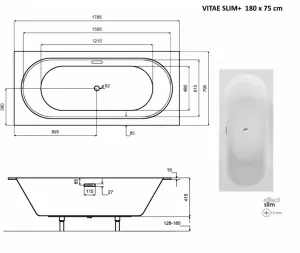 BESCO - Obdĺžniková vaňa VITAE SLIM+ - Farba sifónu - Čierna, Nožičky k vani - Bez nožičiek, Rozmer vane - 180 × 80 cm VANVIT18SLIMPLB